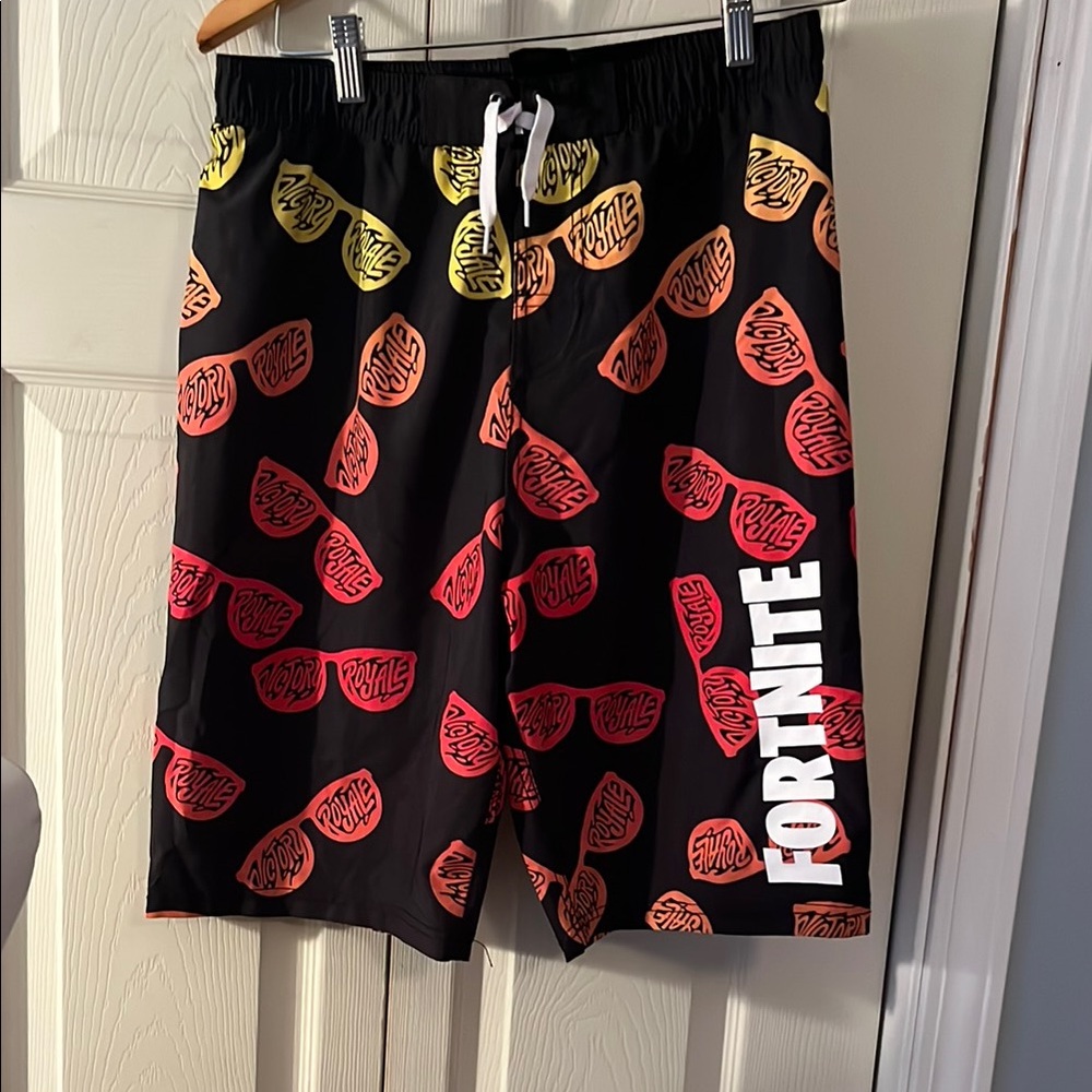 Black and Red Swim Trunks with Sunglasses Print